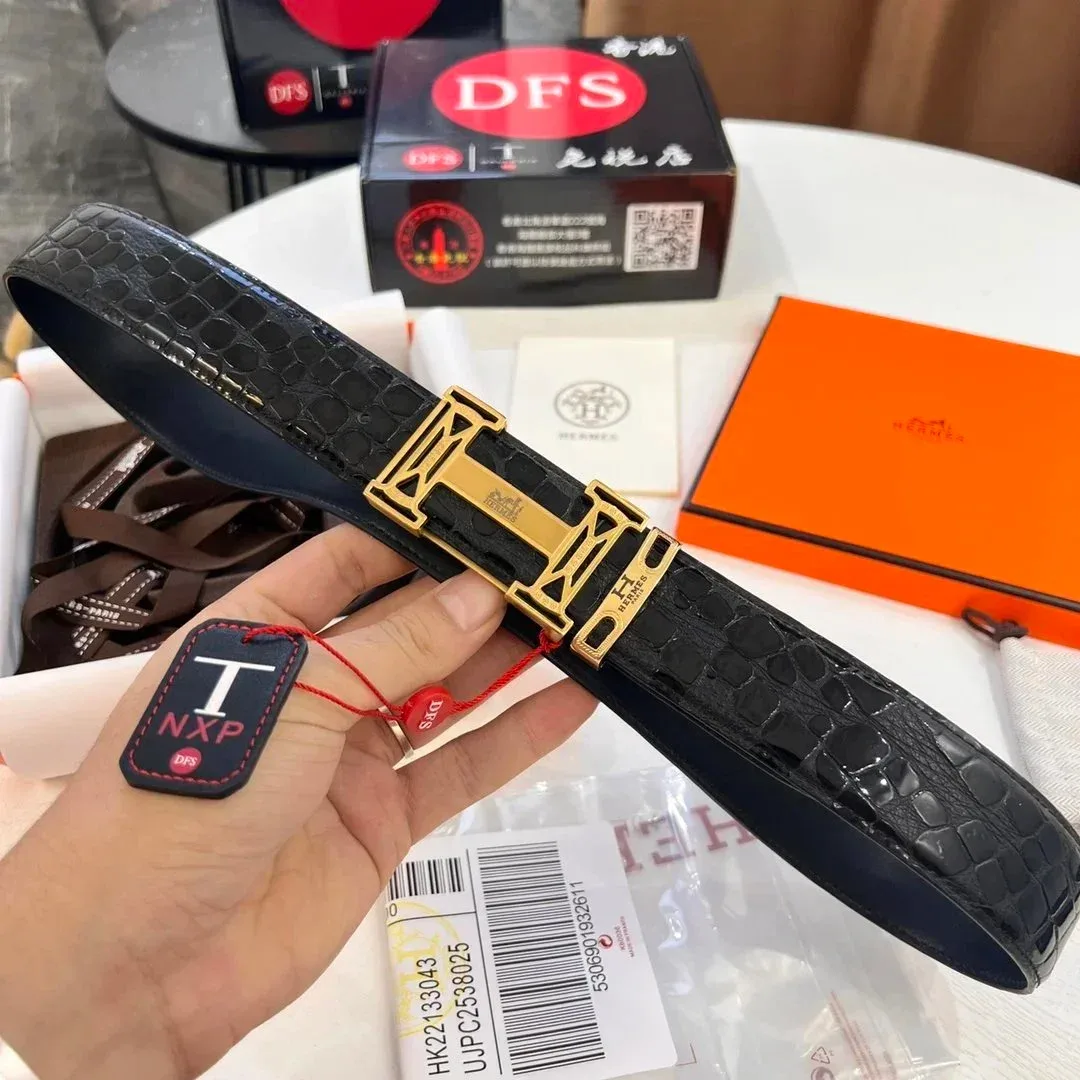 Hermès Hermès Hermès H Black Crocodile Belt Black
