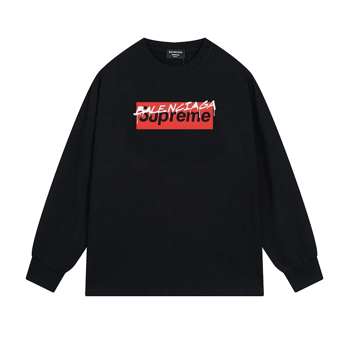 Balenciaga Balenciaga Black Supreme Box Logo Long Sleeve T-Shirt Black - 1