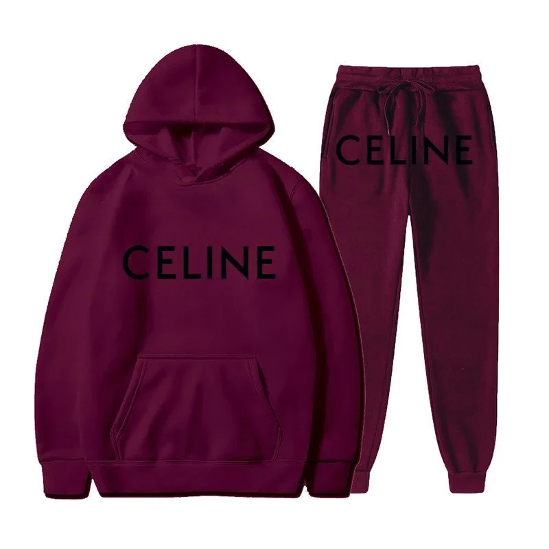 Celine Celine Wine Red Hoodie & Sweatpants Set Red - 1