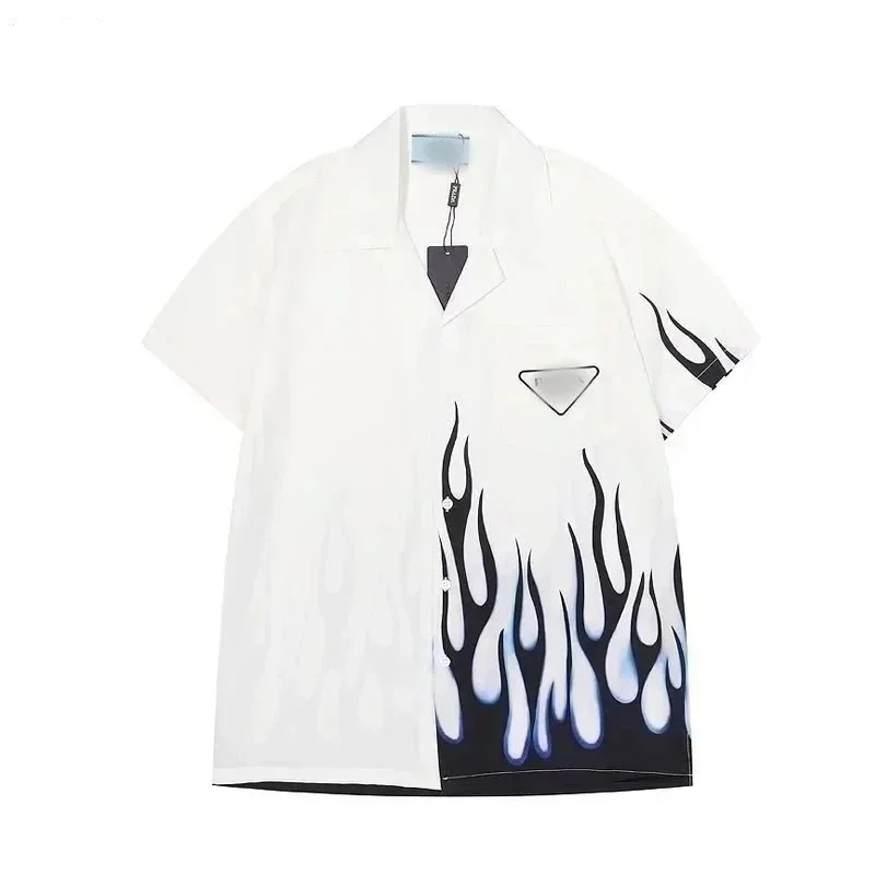 Prada Prada Flame Print Short Sleeve Shirt White/Black White - 1