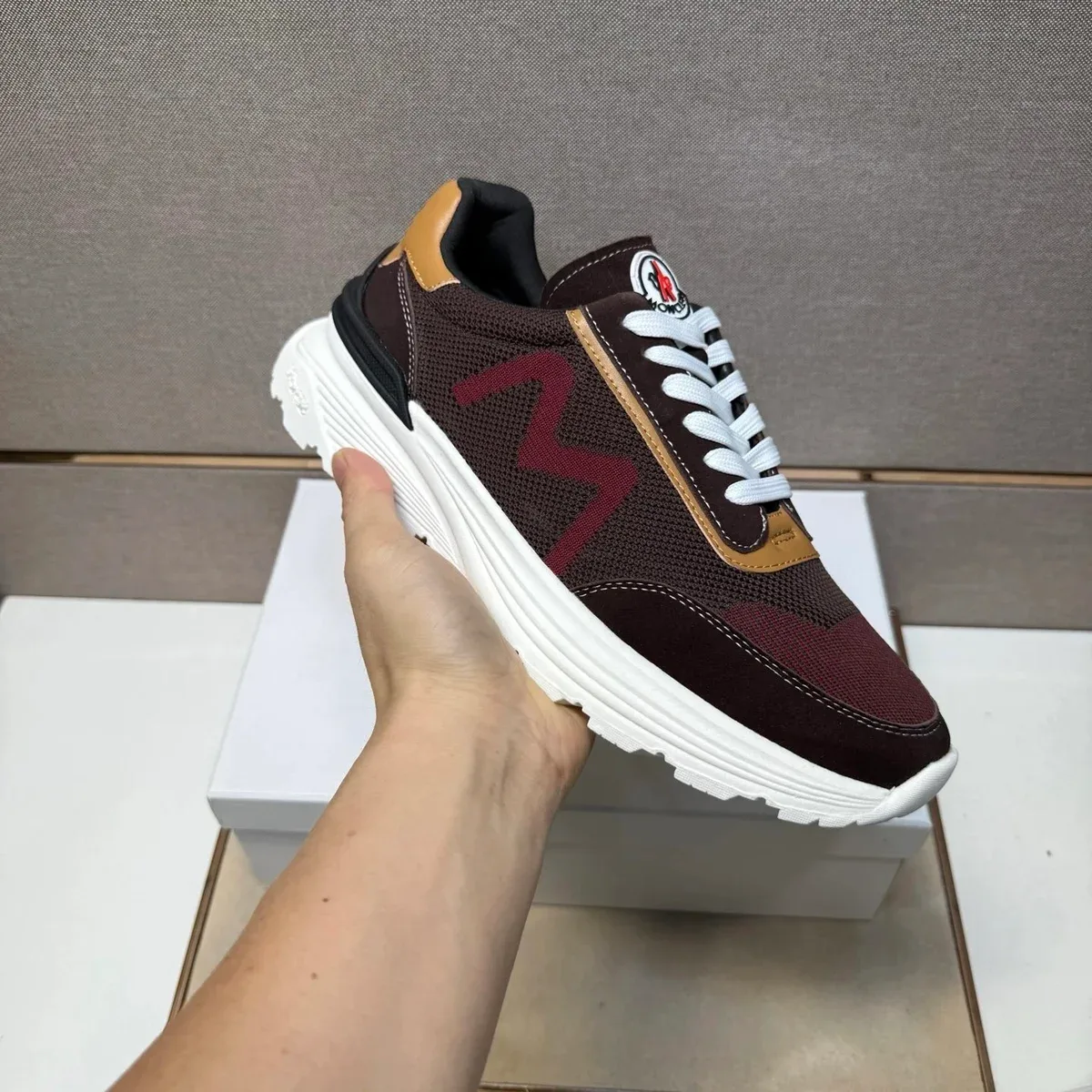Moncler Moncler OG Style 36 Burgundy Sneakers Brown