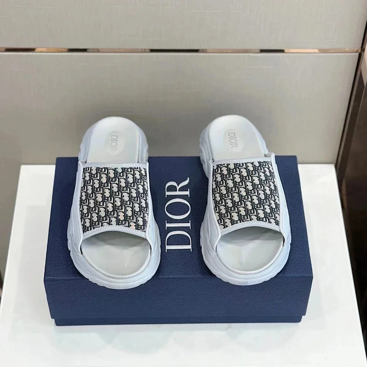 Dior Dior Oblique Slide Sandals White/Black Monogram White