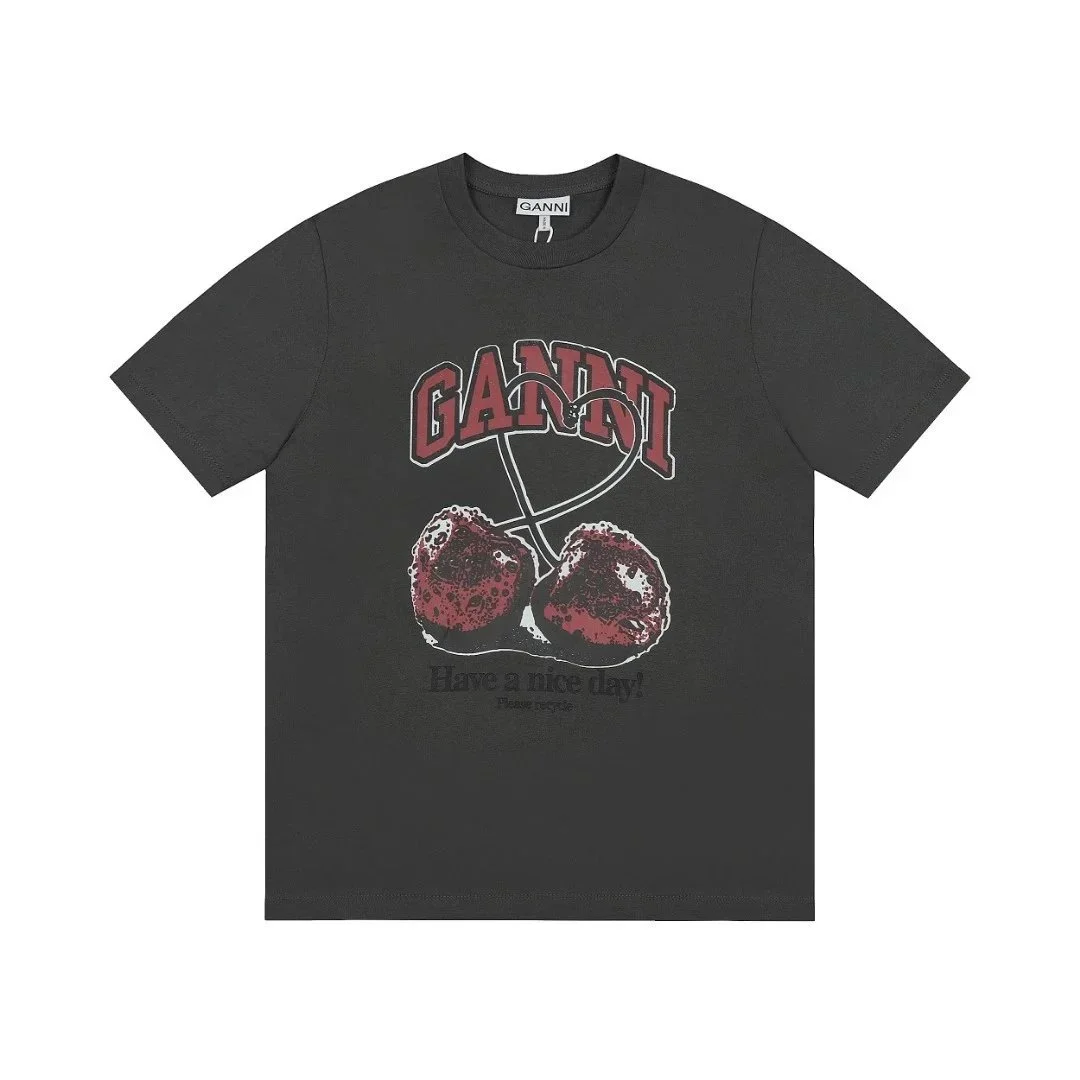 Ganni Ganni Have a Nice Day Cherry T-Shirt Black T-Shirts Black - 1