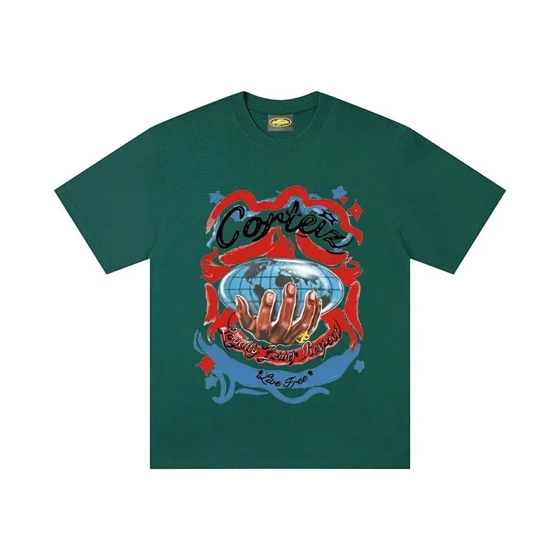 Corteiz Corteiz Live Free Globe Print T-Shirt Forest Green Green - 1