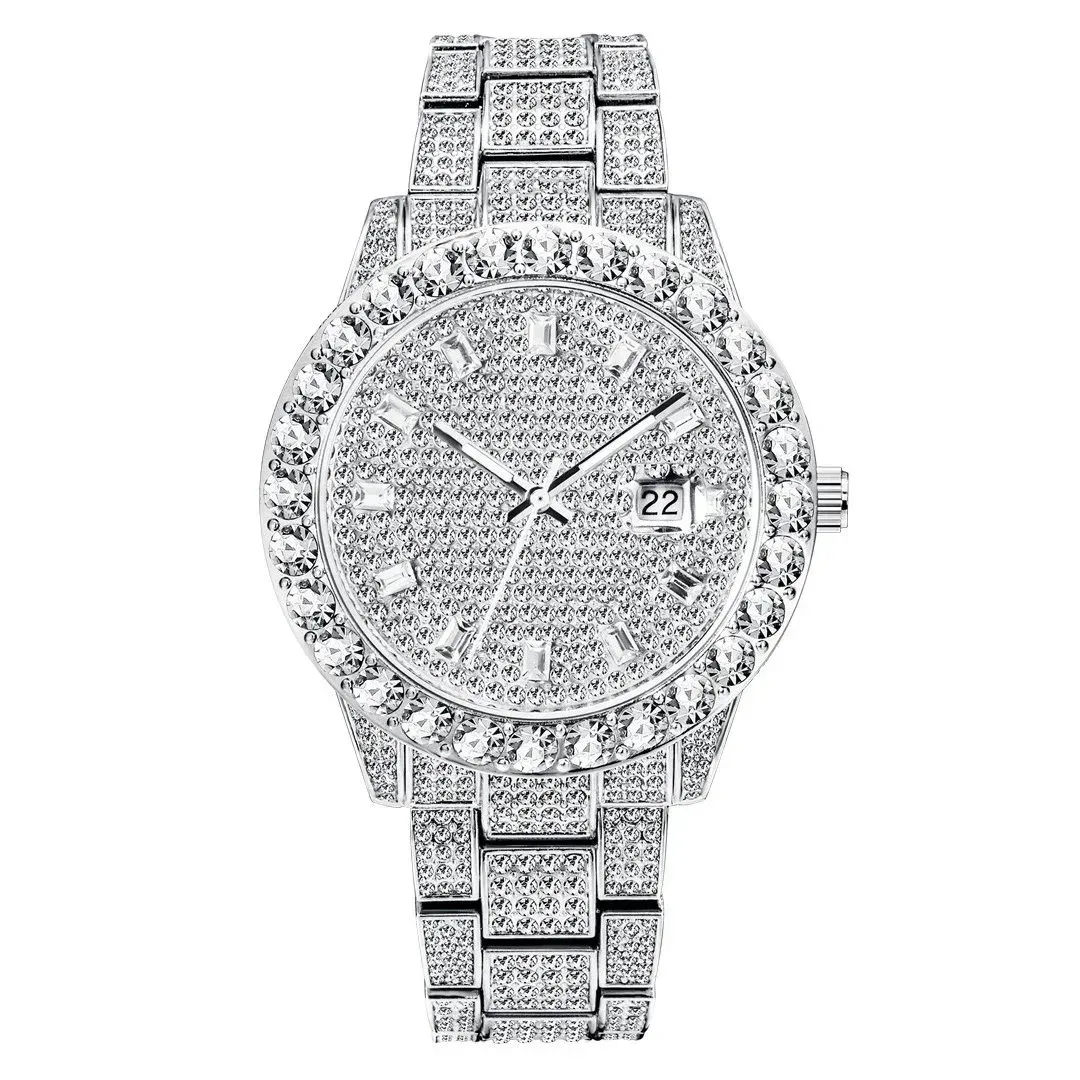 Other Silver Diamond-Encrusted Watch Luxury Timepiece Silver - 1