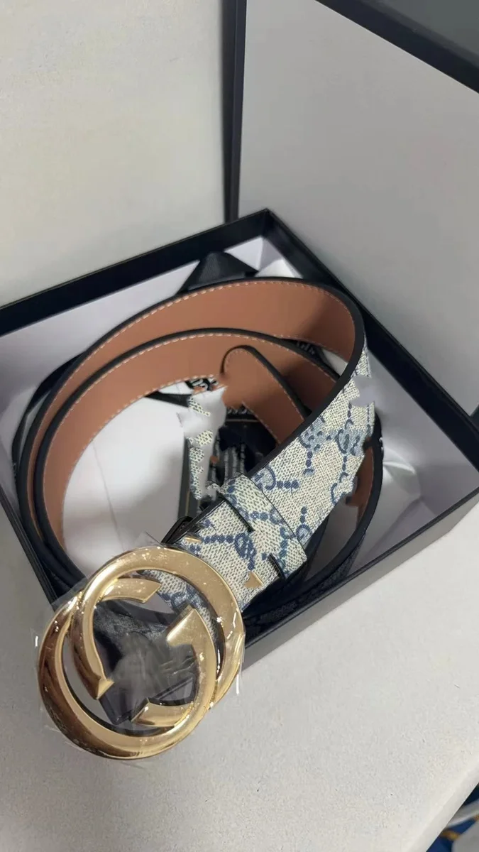 Gucci Gucci GG Supreme Blue and Gold Monogram Belt Blue