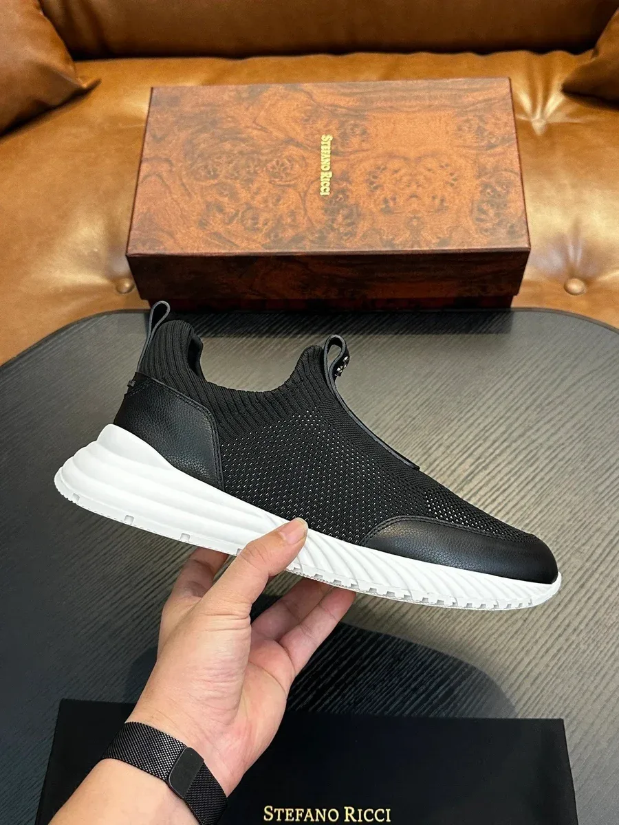 Stefano Ricci Stefano Ricci Black Leather & Mesh Sneakers Black - 1