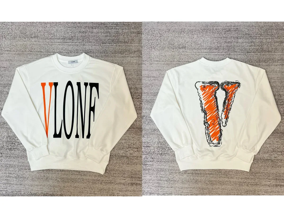 VLONE VLONE V Logo Crewneck Sweatshirt White/Orange White - 1