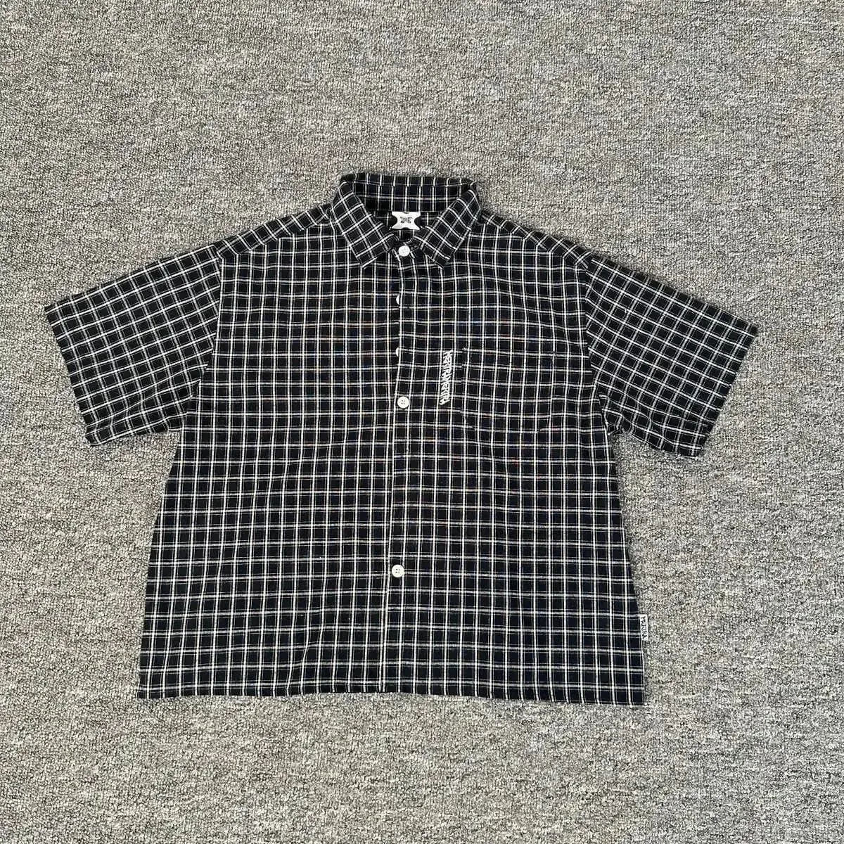 Other Checked Short Sleeve Shirt T057 Black Casual Top Black - 1
