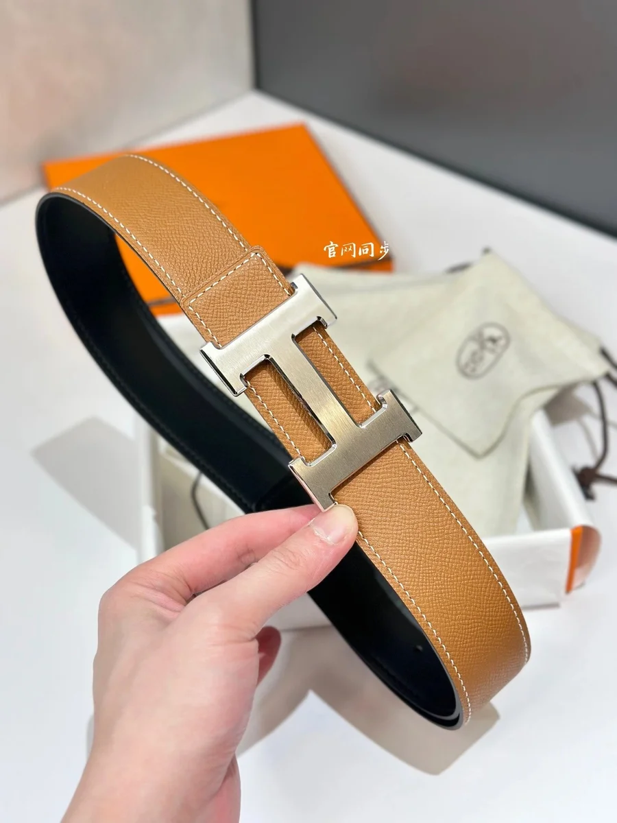 Hermès Hermès H Belt Earth Yellow with Brushed Silver H Buckle Brown