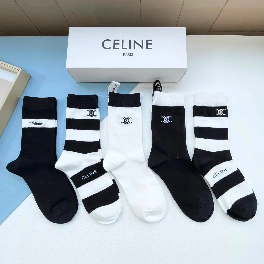Celine Celine Classic Logo Black & White Socks Black - 1