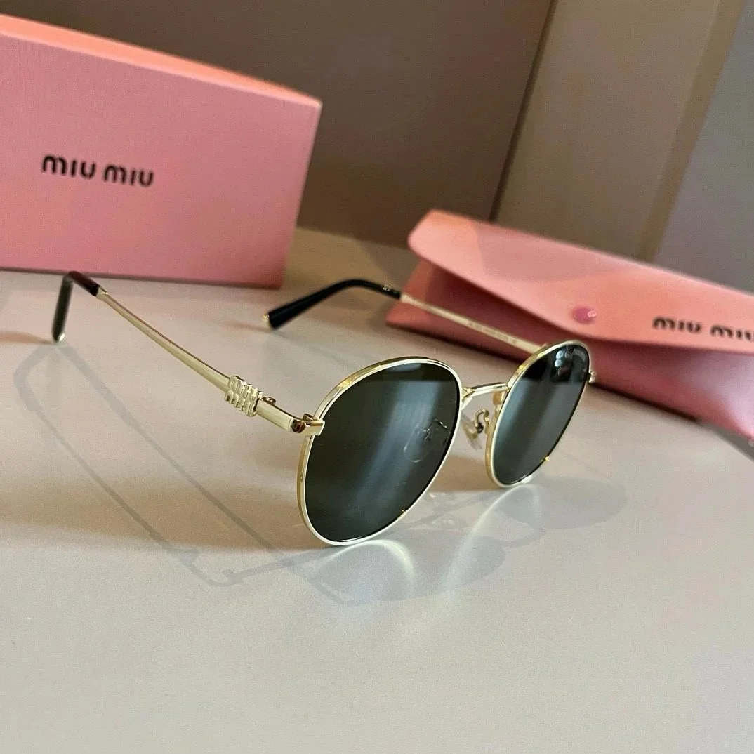 Miu Miu Miu Miu Round Metal Sunglasses Black Lens Eyewear Gold - 1