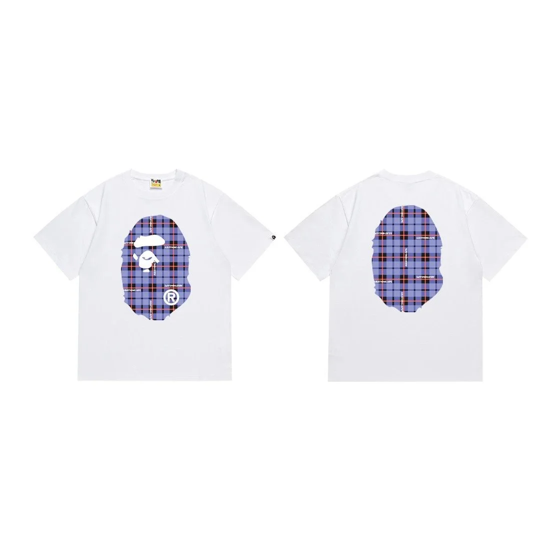 A Bathing Ape BAPE BAPE STA White Blue Plaid T-Shirt White - 1