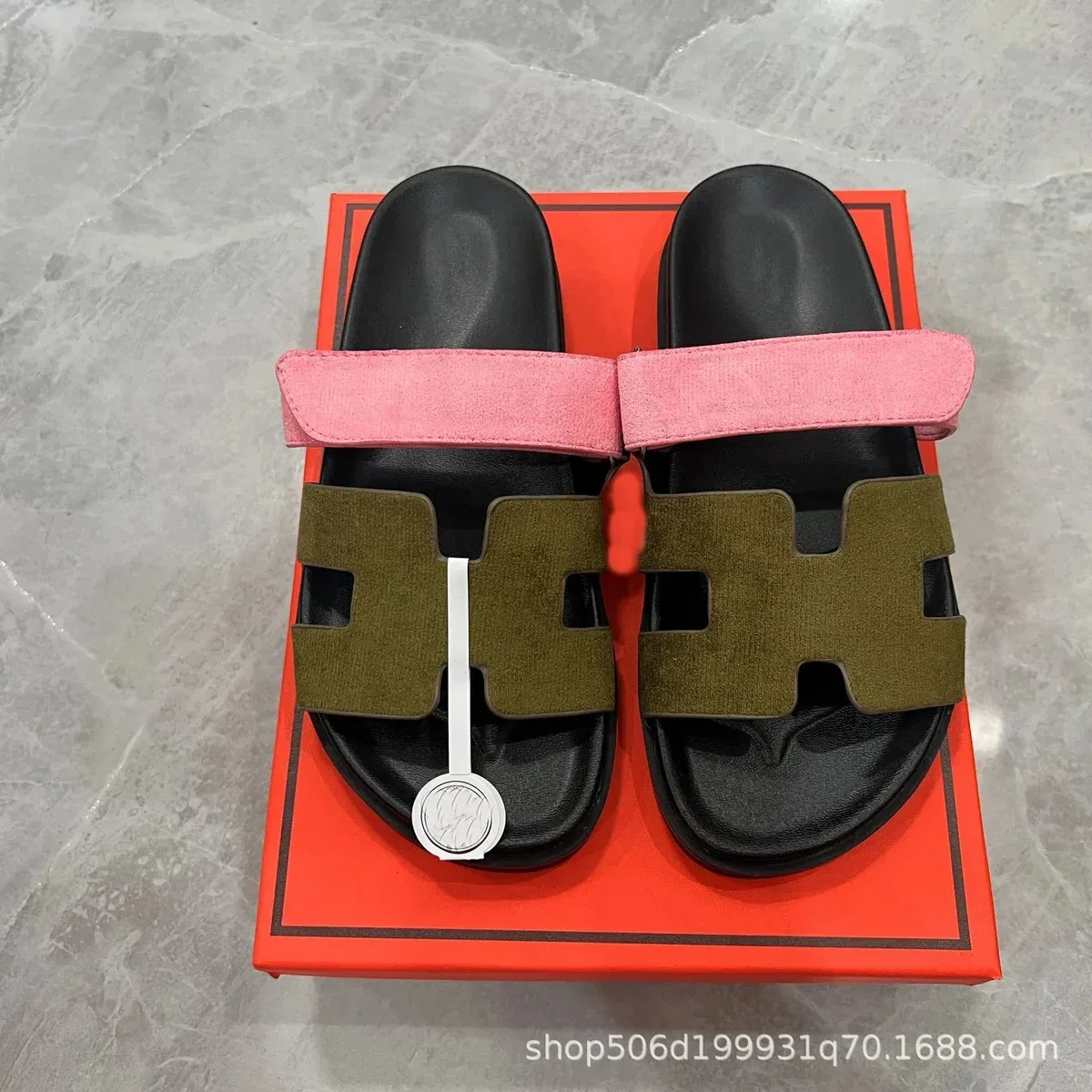 Hermès Hermès H Military Pink Suede Slides Pink