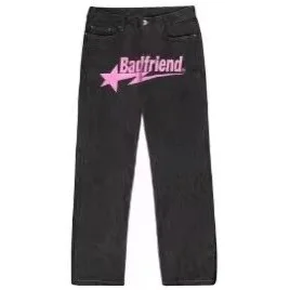 Other Women's Black Denim Boyfriend Trousers with Pink Logo Black - 1