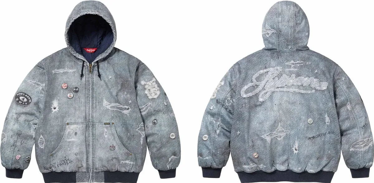 Supreme Supreme Supreme Washed Denim Blue Hooded Jacket Blue - 1