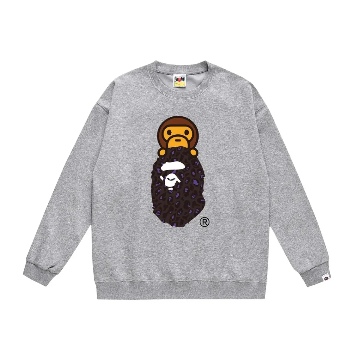 A Bathing Ape BAPE BAPE STA Grey Purple Leopard Crewneck Sweatshirt Grey - 1