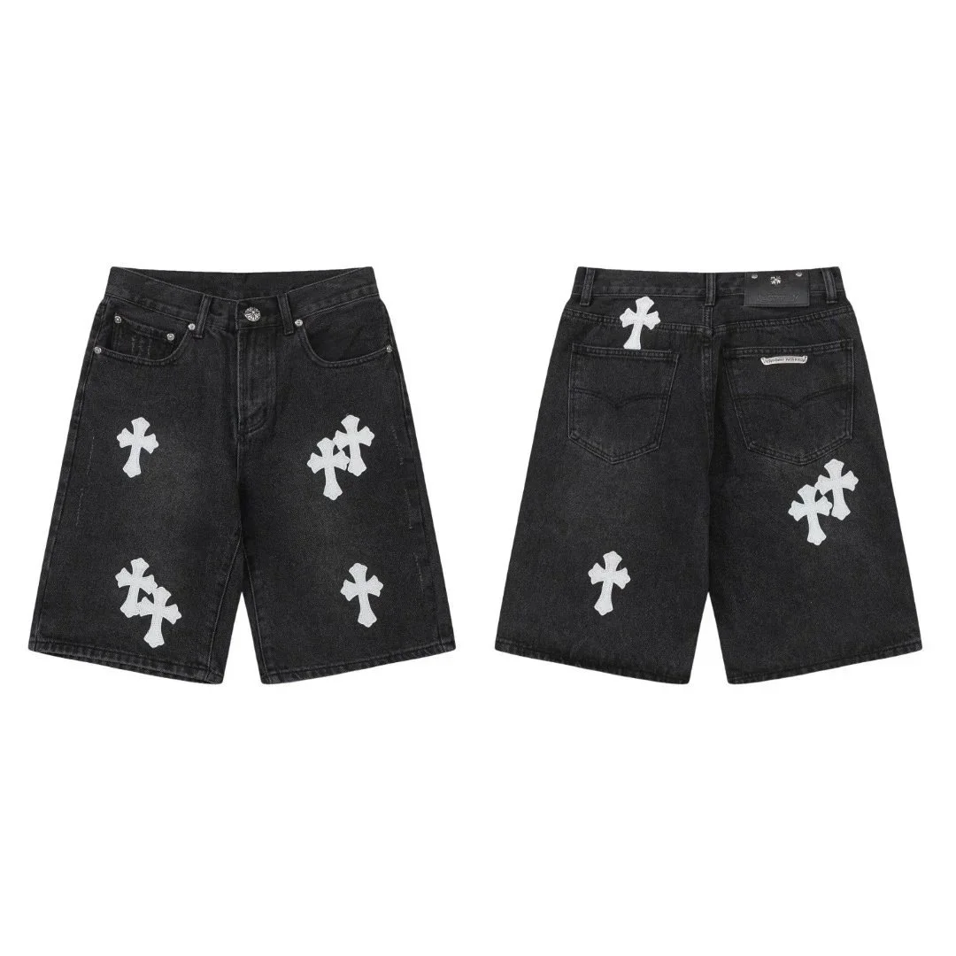 Chrome Hearts Chrome Hearts Cross Embroidered Denim Shorts Black/White Black