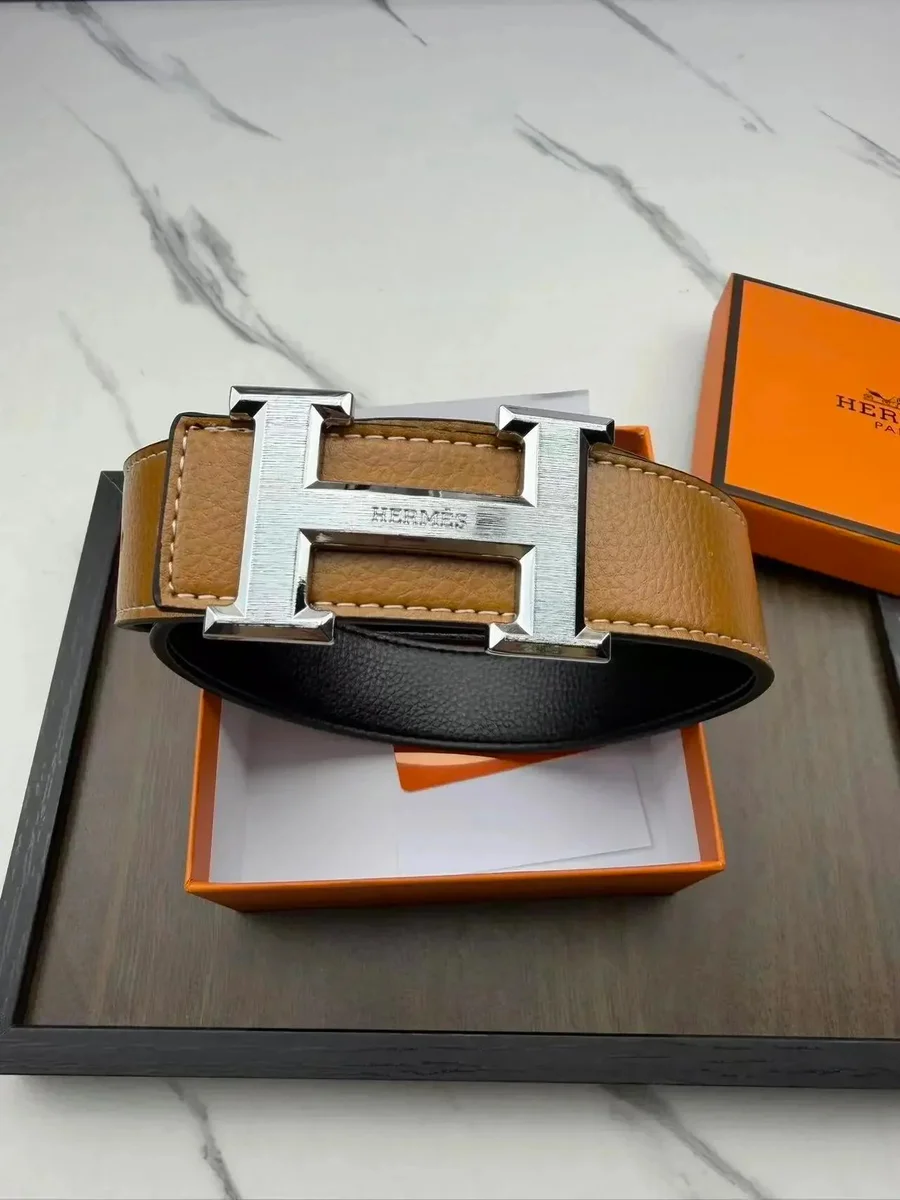 Hermès Hermès H-Buckle Belt Tan/Black Leather Belt Brown