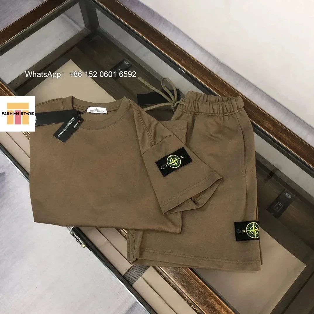 Stone Island Stone Island Khaki T-Shirt and Shorts Co-ord Set Beige
