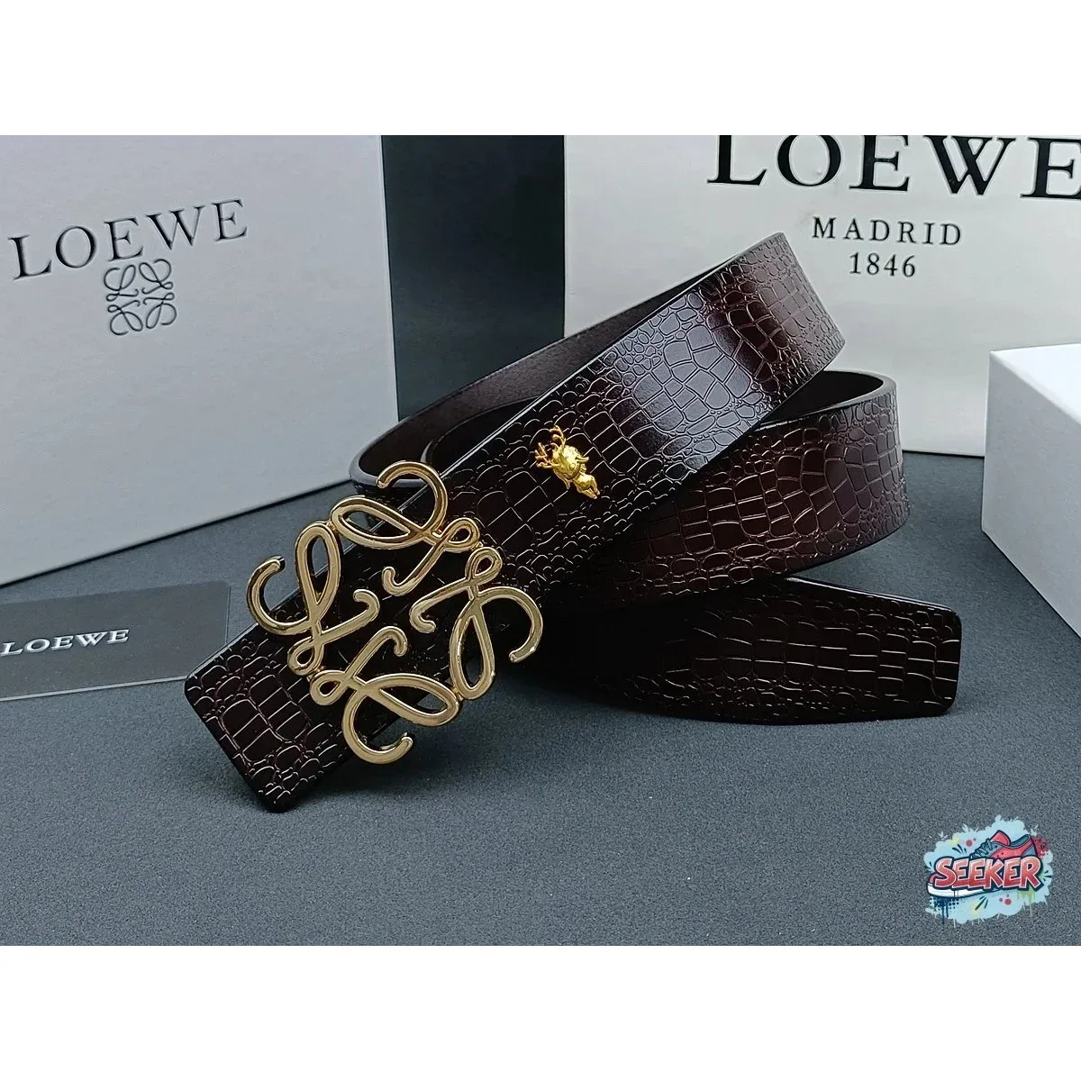 Loewe Loewe Anagram Crocodile Belt Brown Brown - 1