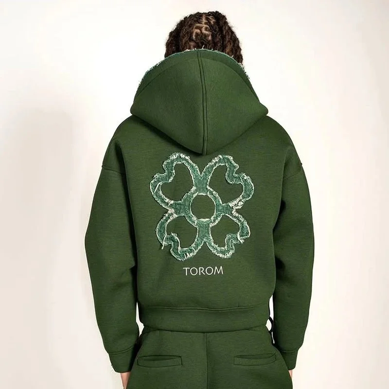 Other Green TOROM Hoodie with Embroidered Flower Design Green - 1