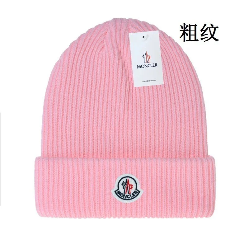 Moncler Moncler Light Pink Ribbed Knit Beanie Pink