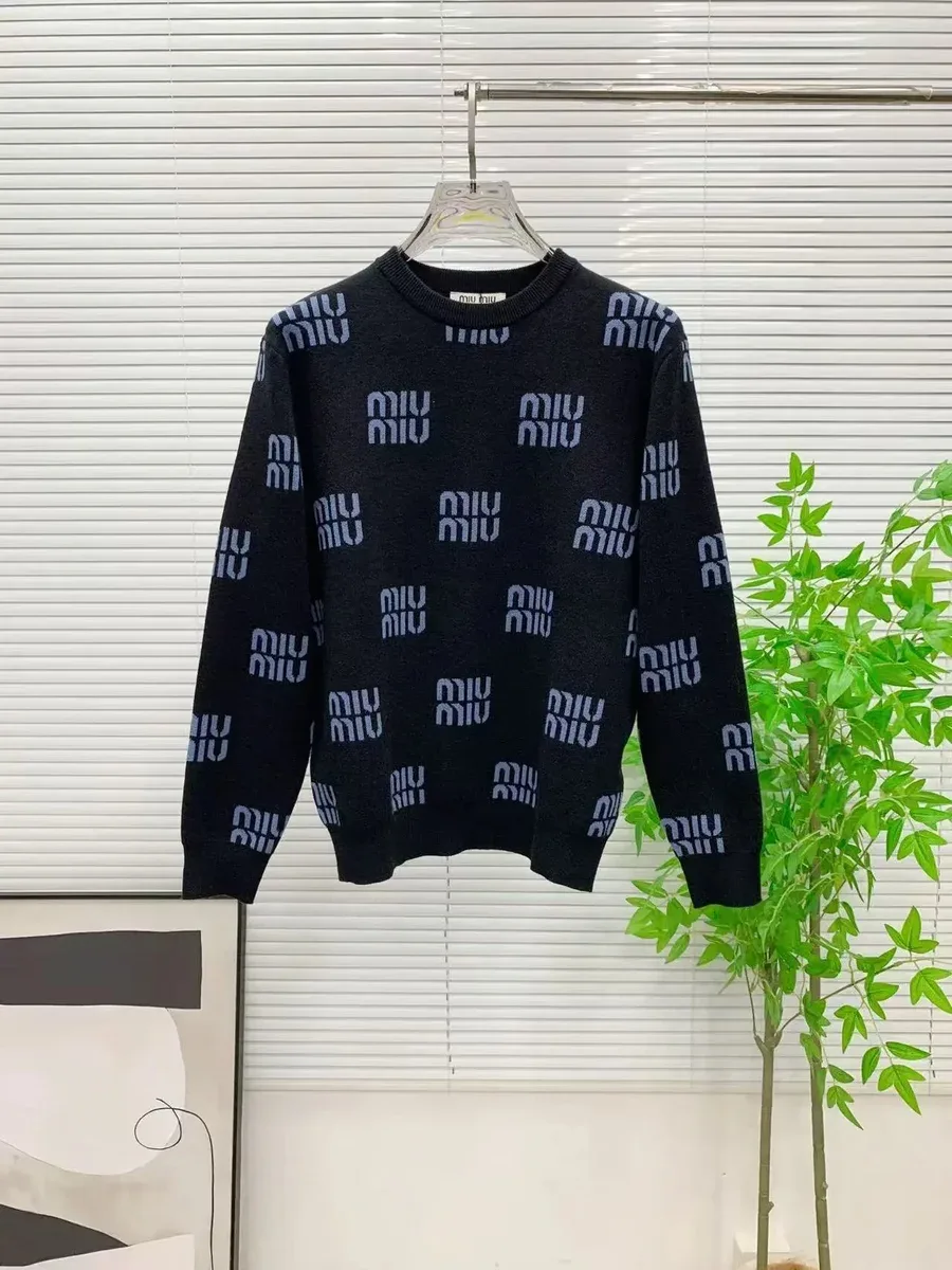 Miu Miu Miu Miu Miu Miu Black/Blue Logo Crewneck Sweater Black