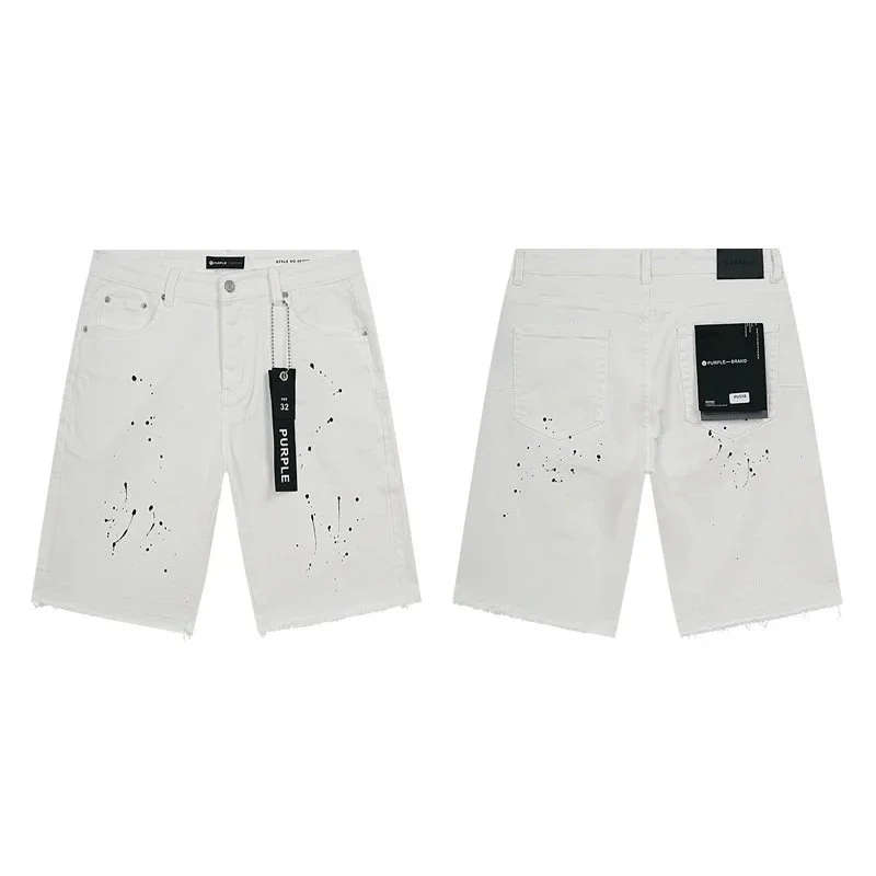 Purple Brand Purple Brand P001 White Splatter Denim Shorts White - 1