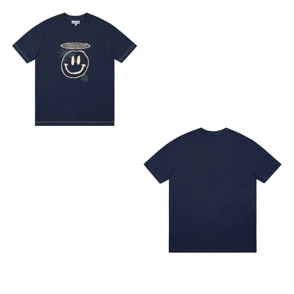 Ganni Ganni Smile Face T-Shirt Navy GA14 T-Shirts Navy - 1