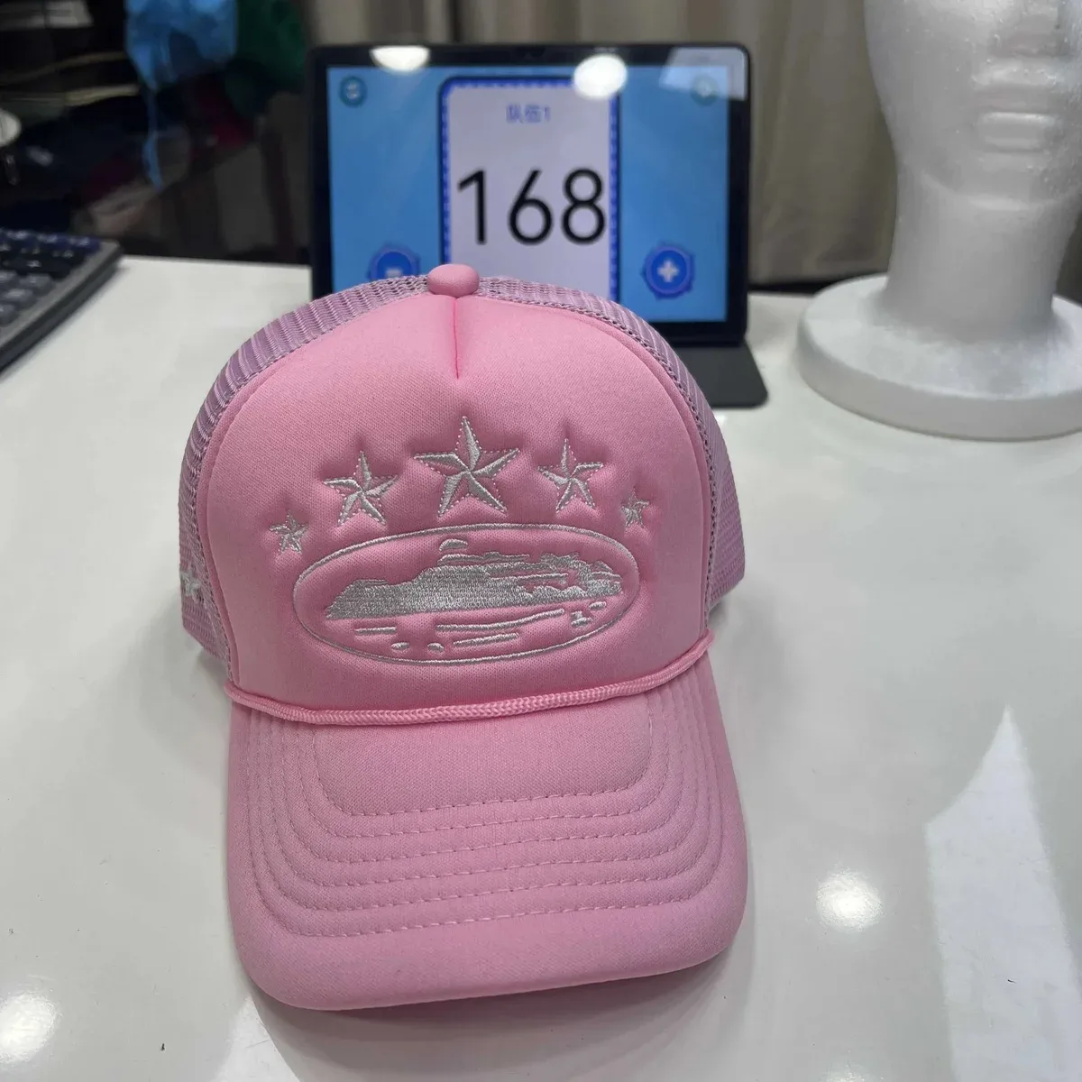 Other Pink Star Embroidered Trucker Cap Headwear Pink - 1