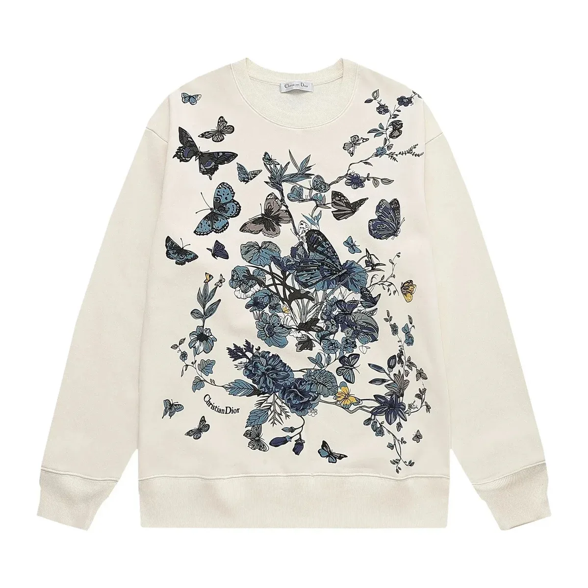 Dior Christian Dior Cream/Blue Floral Print Sweatshirt Cream