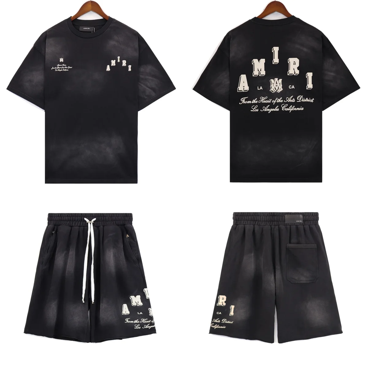 Amiri Amiri AMIRI LA CA Black Solid Shorts & T-Shirt Set Black - 1