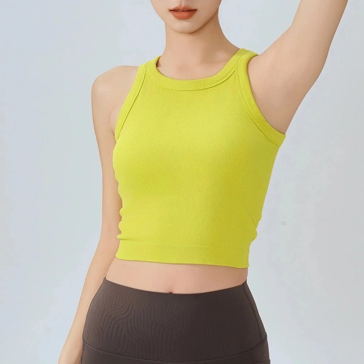 Other Lemon Yellow Ribbed Crop Top Yellow - 1