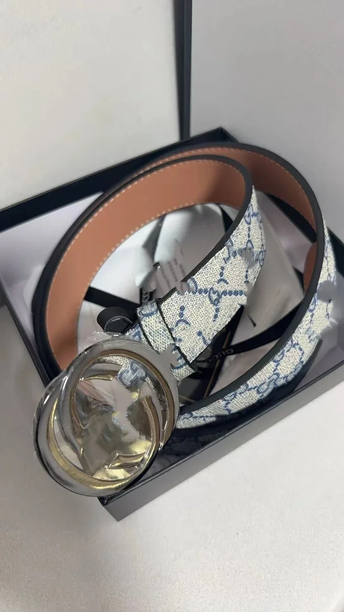 Gucci Gucci GG Supreme Blue Fabric Pattern Black Buckle Belt Blue