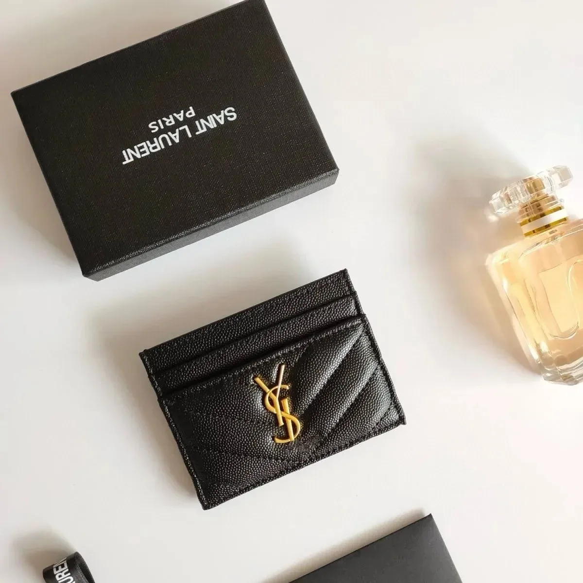 Saint Laurent Saint Laurent YSL Quilted Card Holder Black Black