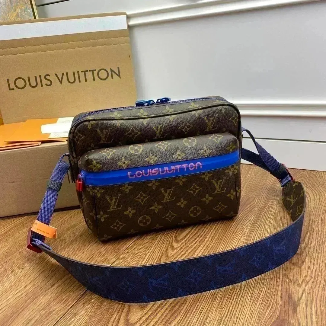 Louis Vuitton Louis Vuitton Monogram Crossbody Bag Blue Trim Brown