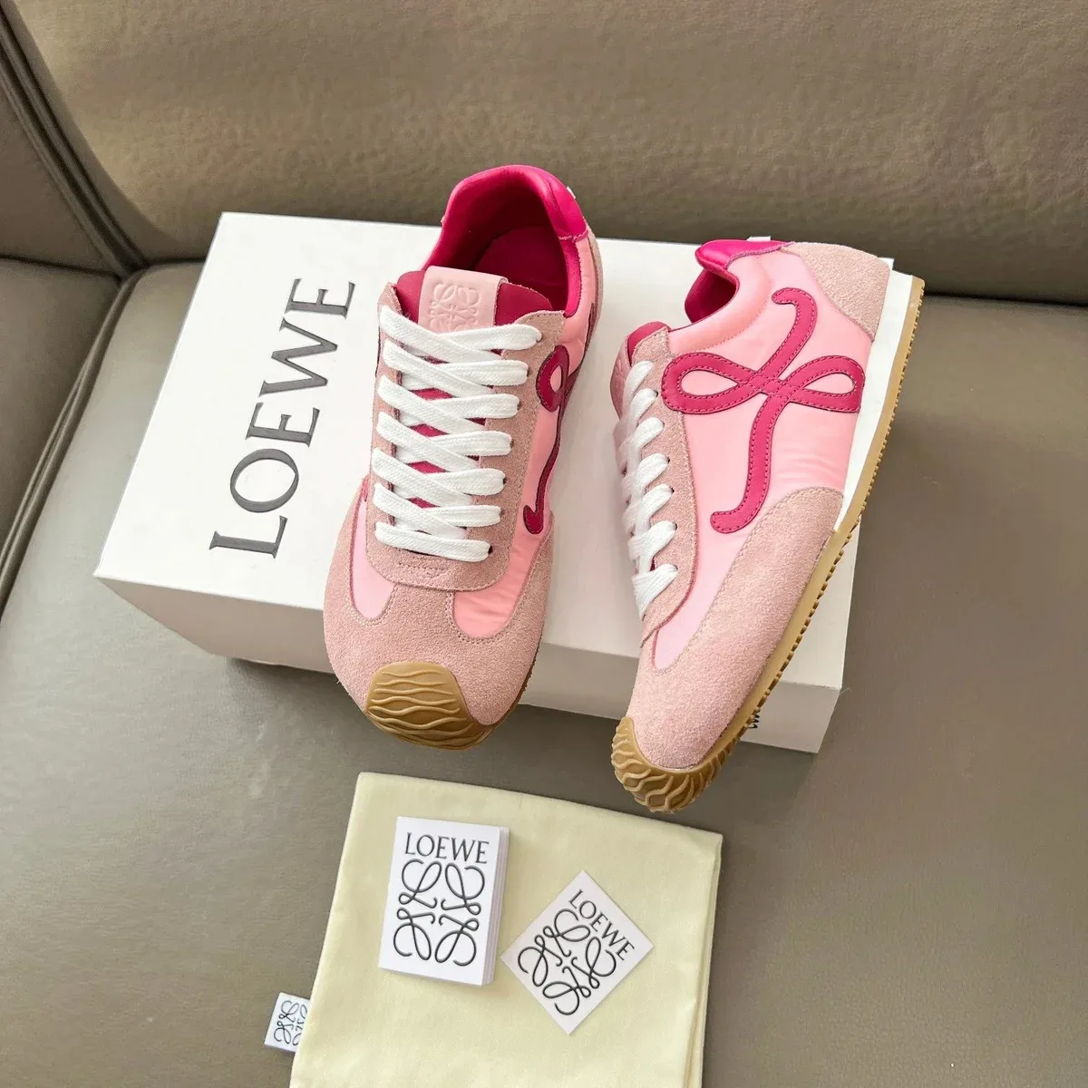 Loewe Loewe Anagram B-2 Pink Suede Sneakers Pink