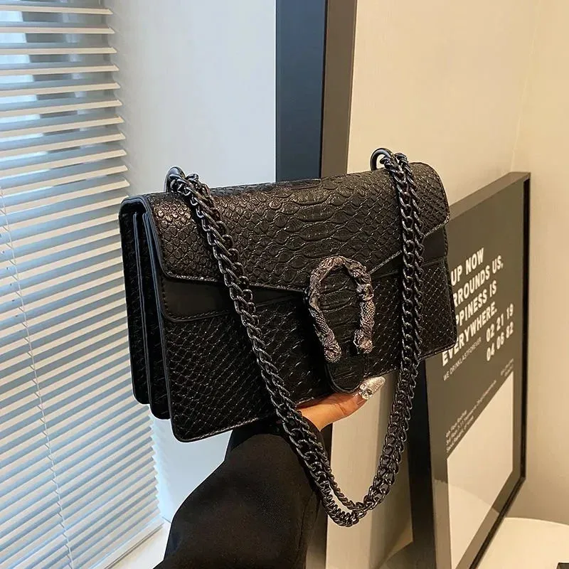Gucci Gucci GG Marmont Snake Embossed Black Crossbody Bag Black - 1