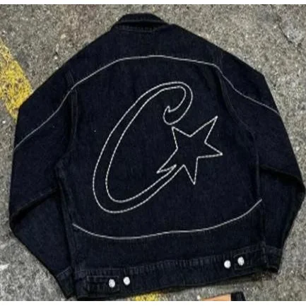 Other Black Denim Jacket with Embroidered Star & Moon Design Black - 1