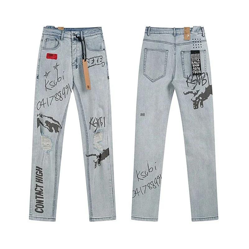 KSUBI Ksubi Light Wash Graffiti Print Jeans Blue - 1