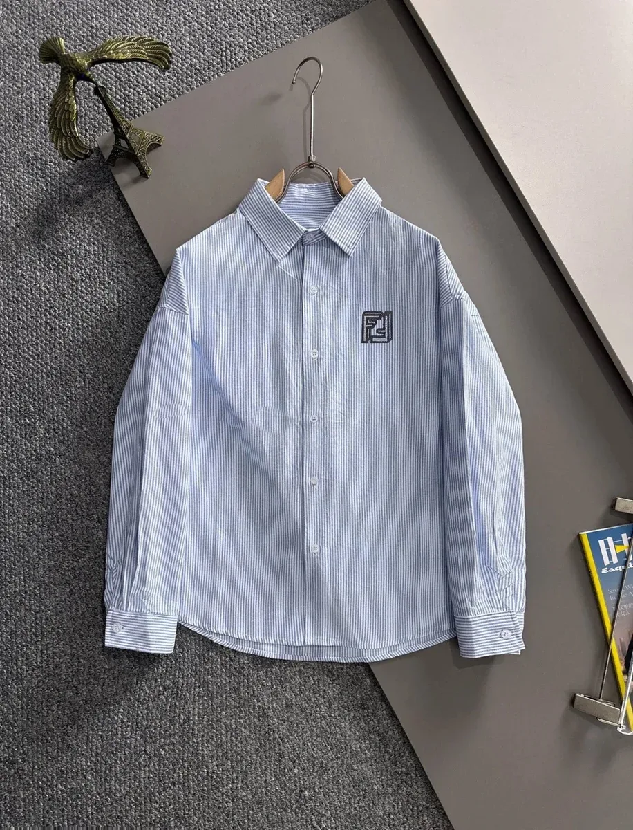 Fendi Fendi Blue Striped Embroidered Shirt Blue - 1