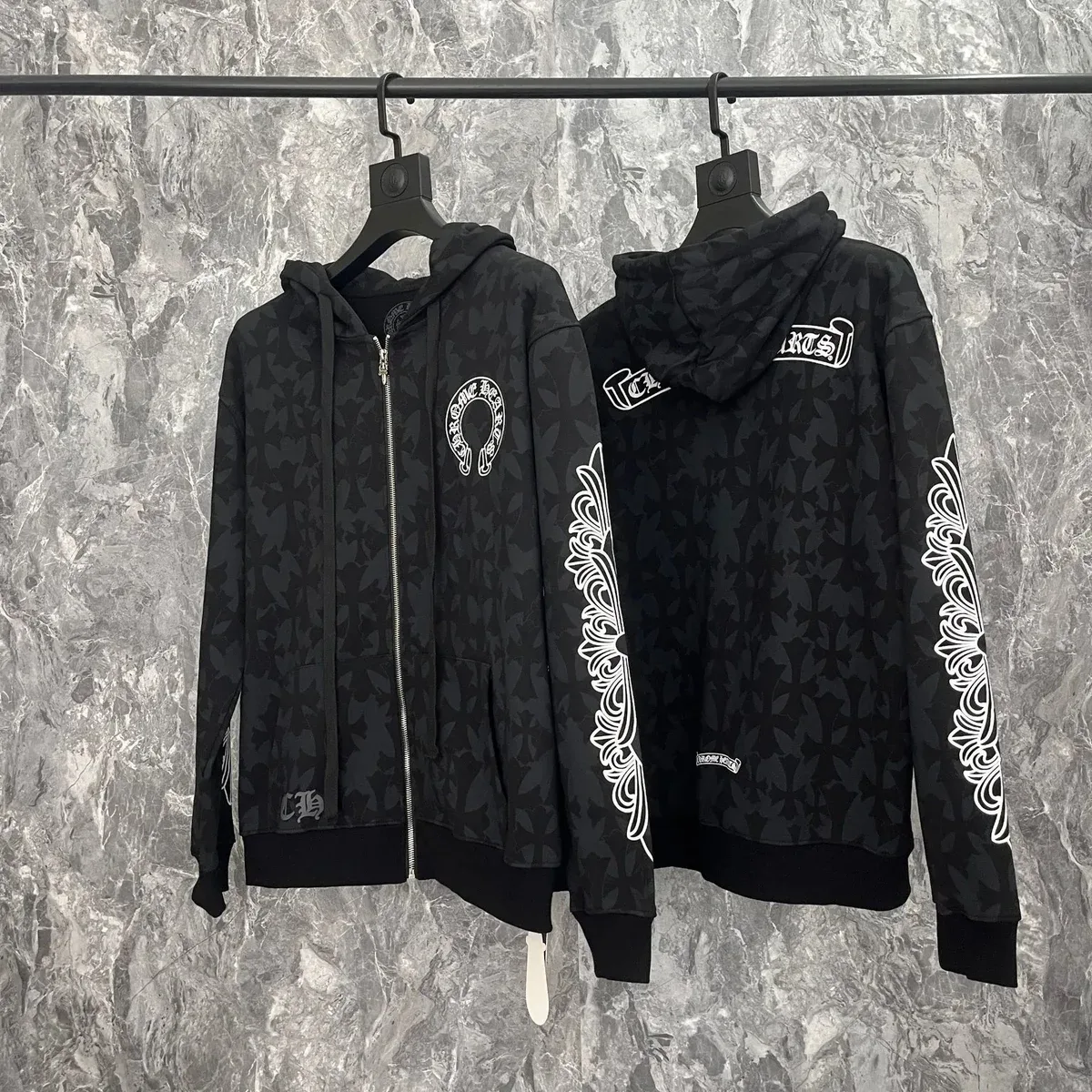Chrome Hearts Chrome Hearts CH All-Over Print Zip-Up Hoodie Black/White Black