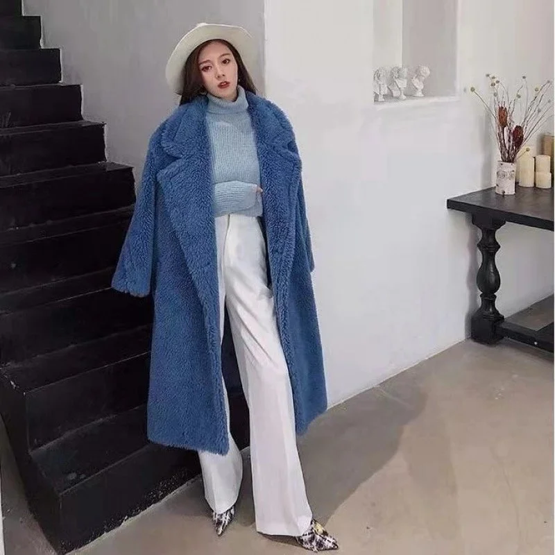 Other Faux Fur Coat in雾霾蓝 Long Coat Blue - 1
