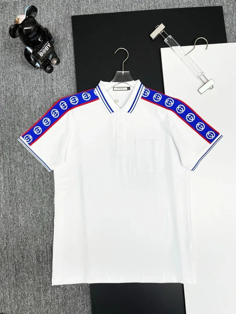 Gucci Gucci White & Blue Stripe Polo Shirt White - 1