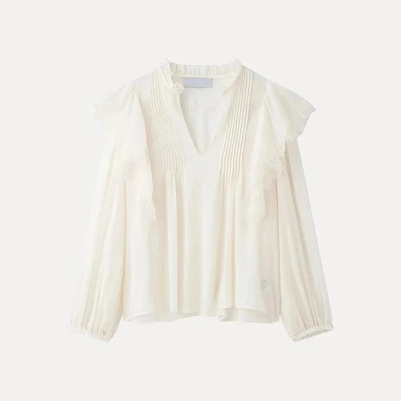 Other Elegant Blouse in Pure White with Lace Details White - 1