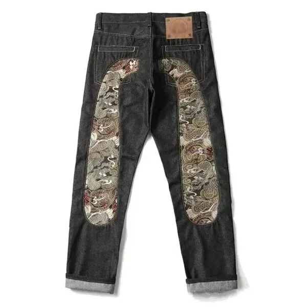 Other Dragon Embroidered Jeans Black Denim Bottoms Black - 1