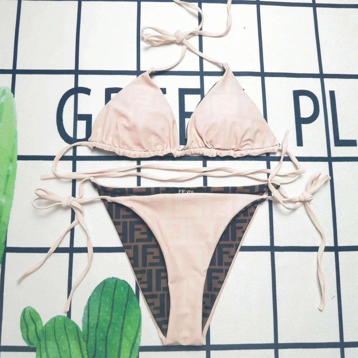 Fendi Fendi FF Monogram Nude Bikini Set Beige