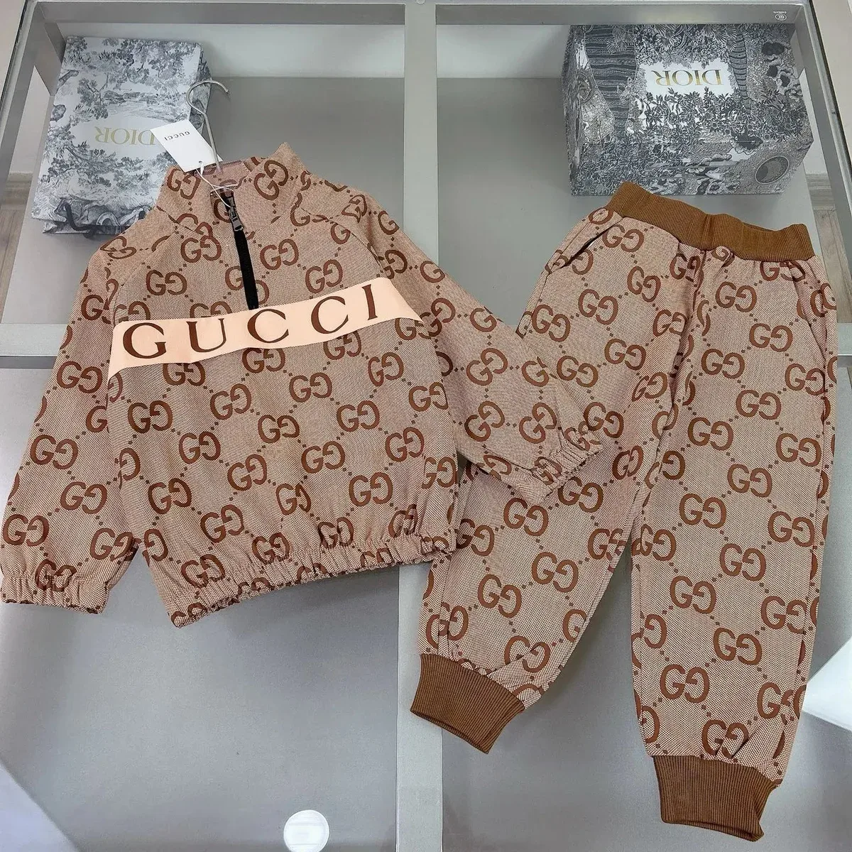 Gucci Gucci GG Supreme Brown Beige Monogram Tracksuit Beige