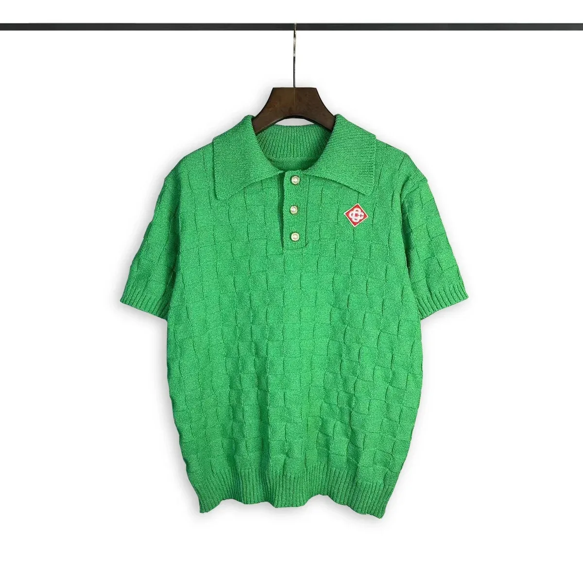Other Green Knit Polo Shirt with Embroidered Patch Green - 1
